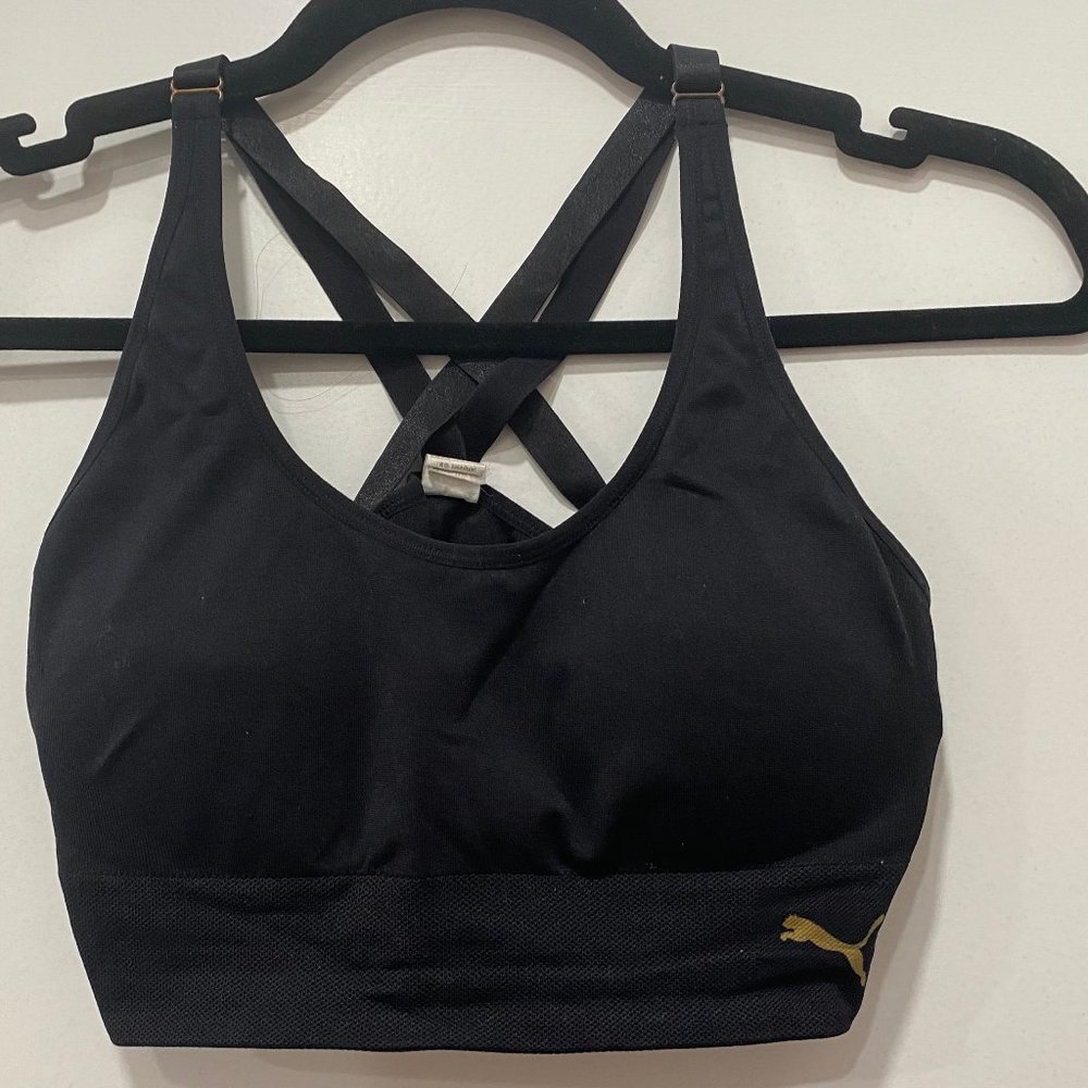 Padded Black Puma Sports Bra with criss cross adjustable straps, Size M, GUC